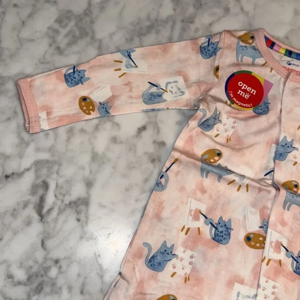 NWT Magnetic Me Modal Pink & Blue Cat Artist Footie - Picture 5 of 7